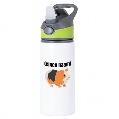 Hacebo® - cavia met eigen naam waterfles met rietje groen - Cavia - iemand die cavia's heeft - cavia liefhebber - dieren - verjaardag - cadeau - kado - water fles - 650ML