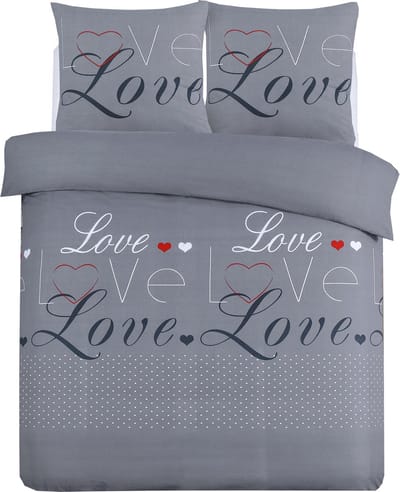 VISION Love Flanel Dekbedovertrekset - 100% katoen flanel: warm en zacht - Tweepersoons - Dekbedovertrek 200 x 200 cm met 2 bijhorende slopen - Grijs - Oekotex gecertificeerd