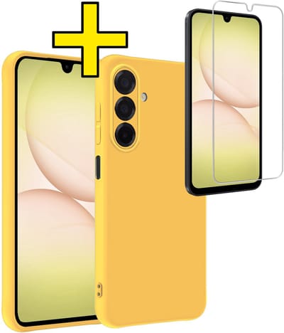 Hoesje - Met Screenprotector - Geschikt voor Samsung Galaxy A17 - Sterk & Shockproof - Back Cover - Siliconen Case - Telefoon Hoes - Telefoonhoesjes - Geel