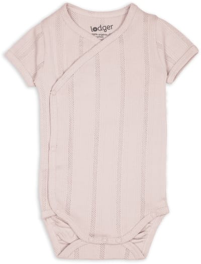 Lodger Romper met korte mouwen - Pointelle - Roze - Maat 56 - bio katoen - Overslag romper