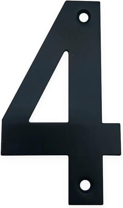 Huisnummer Zwart nr. 4 - Huisnummer Zwart 10 cm - Modern Zwart Huisnummer - Huisnummer RVS - Tonio Black Huisnummer 100 mm