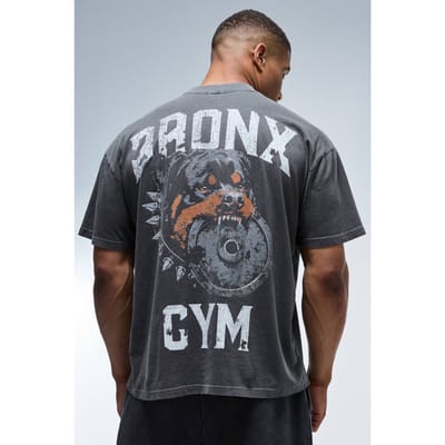 Active Bronx Gym Dog Washed Oversized Extended Neck T-Shirt | Black | Size Small
