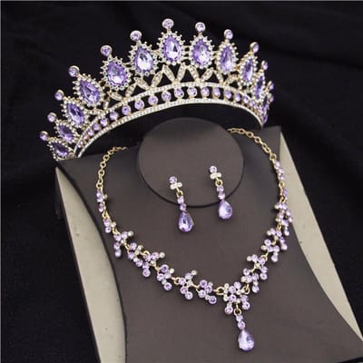 Prinses Bruidssieradensets Bruid Tiara Kroon Oorbellen Set Ketting voor Vrouwen Verjaardagsfeest Bruiloftssieradensets Accessoires gray