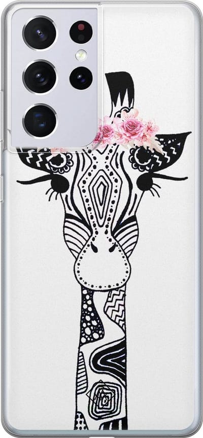 Casimoda® hoesje - Geschikt voor Samsung S21 Ultra - Giraffe - Backcover - Siliconen/TPU - Zwart