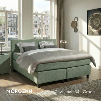 Anno 1588 - Boxspring Amsterdam - Pocketvering - Lentegroen - 90x200 cm - Inclusief Dekbed en Kussen