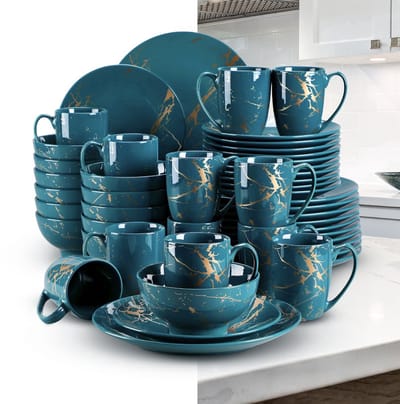Luxe Serviesset- 48 delig – 12 persoons – Porselein - Bordenset – Dinner platen – Dessertborden - Kommen - Mokken - Donkergroen