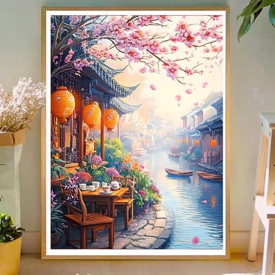 DIY kruissteekborduurpakket/Landschap - Waterstadjes in Jiangnan in de lente/gedrukt kruissteekpatroon borduurpakket (frame niet inbegrepen) 50*70CM