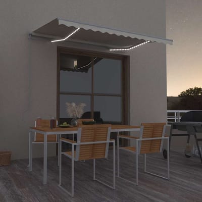 vidaXL - Luifel - handmatig - uittrekbaar - met - LED - 300x250 - cm - crèmekleurig