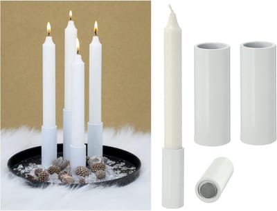 Set van 2 magnetische kaarsenhouders, stokkaarsen, tafelkaarsen, wit, 2,8 x 5 cm, scandinavisch chic, Kerstmis, Adventskrans kaarsenhouder, kaarsenhouder, kaarseninzetstuk, kersttafeldecoratie
