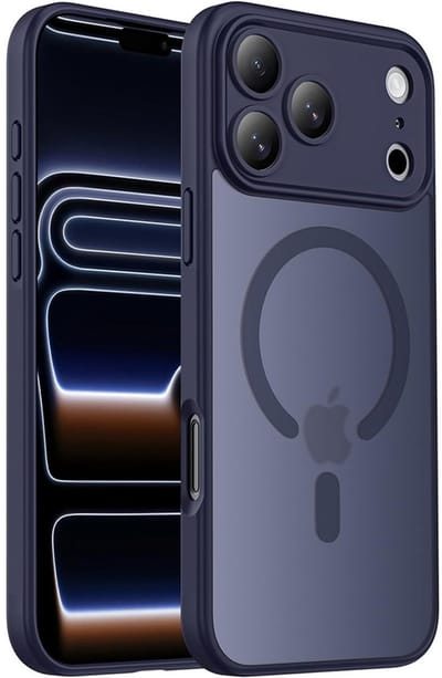 CaseMania TPU Case hoesje geschikt voor Apple iPhone 17 Pro Max - Effen Donkerblauw - TPU (Zacht) - Lens Protector Bescherming - Frosted look - Compatible met MagSafe - Valbestendig