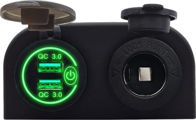 ProRide 12V USB Autolader 2 Poorten Opbouw met Schakelaar - QC3.0 - PUSB1QC-G - met 12/24V Sigaretten stopcontact - Groen