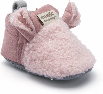 Roze warme en schattige babyslofjes van Baby-Slofje maat 0-6 maanden, 11 cm zool