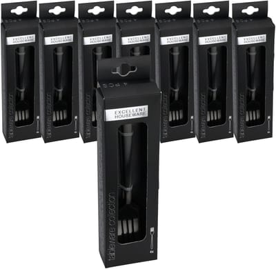 Excellent Houseware Taart/gebak vorkjes - 32x stuks - zwart - RVS - 15 cm - verjaardag/feest vorkjes
