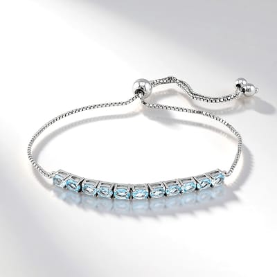 Cavill - Zilveren Armband - 925 Sterling Zilver Met 2,12 Ct Hemelsblauwe Ovale Topaas - Verstelbare, Elegante Braziliaanse Topaas Sieraden Dames