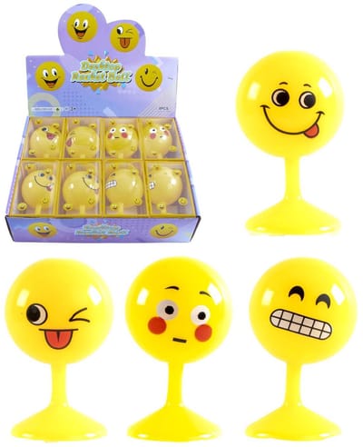 Kidsfun tuimelbal speelgoed geel met smileys en zuignap 11 cm.