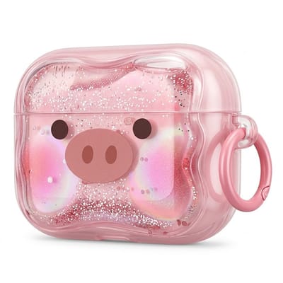 Roze transparant hoesje voor oordopjes dames met varkentje print geschikt voor AirPods Pro 2 siliconen soft case beschermhoes met clip
