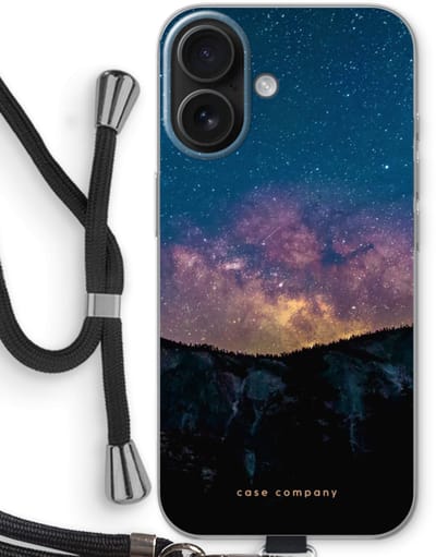 Case Company® - Hoesje met koord geschikt voor iPhone 16 hoesje met Koord - Travel to space - Telefoonhoesje met Zwart Koord - Bescherming aan alle Kanten en Over de Schermrand