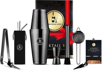 Bar Dedicated Cocktail set Zwart 13 Delig - Boston Shaker Set met Jigger Incl. Receptenboek & Cadeauverpakking