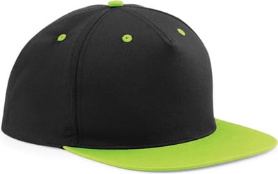 Beechfield Unisex 5 Paneel Contrast Snapback Cap (Zwart/Kalk Groen)