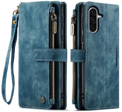 CaseMe C30 Hoesje Geschikt voor Samsung Galaxy A17 | Wallet Zipper Book Case met Pasjeshouder | Beschermhoes met Portemonnee | Blauw