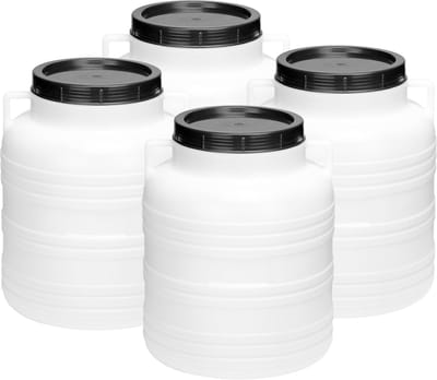 Garronda 4x30L Kunststof Trommel Met Deksel - Regenton - Vat - HDPE - Voedselvat - Tuin Hobbock – Wit – GD-STE-Barrel-B30L-2B