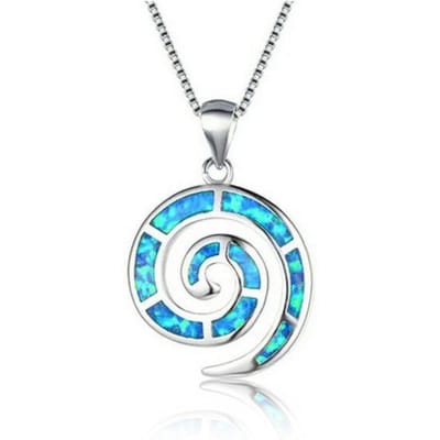 Collier Pendentif Design Spirale Animal Mignon Boho Pour Femmes Incrusté Opale d'Imitation Bleue Collier Bijoux Cadeaux Fête de Mariage 50cm blue