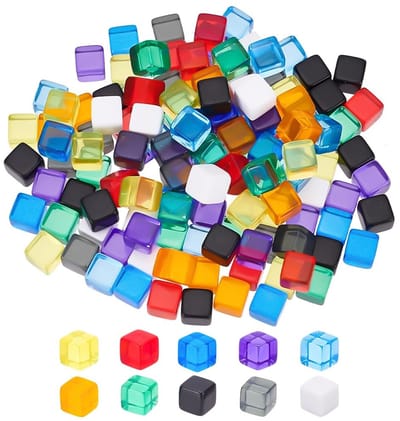 Dailygoods- Acryl Dobbelstenen 140 Stuks - 10 Kleuren - 7,5 mm - Opbergdoos - Geen Gat - Doe-het-zelf - Bordspellen - Speelstenen