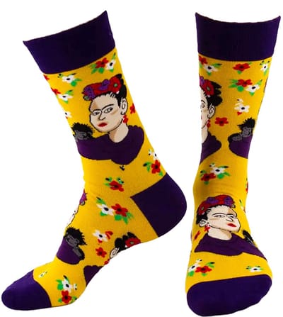 Frida Kahlo Sokken met Zelfportret met Bloemen en Aapje - Dames sokken maat 37-43 - Kunstsokken