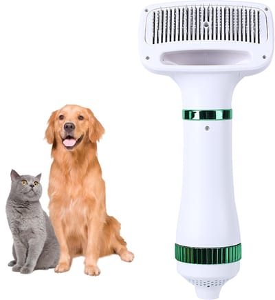 KZQ Huisdier Haardroger Met Slicker Borstel - 3 Warmte Standen - Eén Knop Haarverwijdering - Draagbare Hond Blazer - Professionele Thuis Trimmer Drogen Voor Kleine En Grote Katten En Honden - Groen