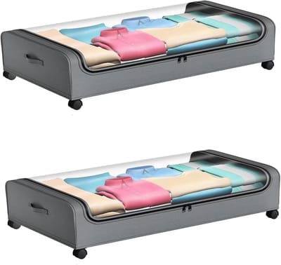 Ruimtebesparende Onderbed Opbergdozen met Wielen - Opbergzak voor Kleding, Speelgoed en Schoenen (Grijs)