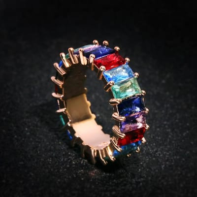 Europese en N Hip hop Stijl Kleur Zirkonia Ring Nieuwe Persoonlijkheid Ladder Zirkonia Echt Goud No. 10 black