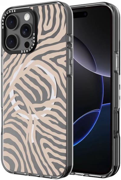 HappyCase Joy Hoesje | Geschikt voor Apple iPhone 16 Pro | Compatibel met MagSafe | Back Cover | Beige | Safari Tiger Print