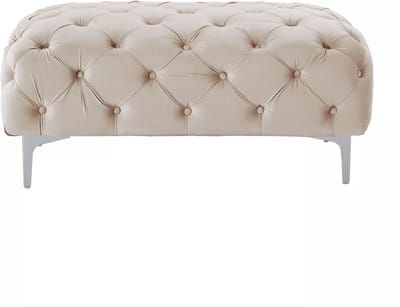 Vente-unique Chesterfield-poef van beige velours EDWINA