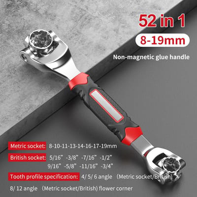 52 in 1 Gereedschap Socket Works Universele Ratel Spline Bouten Mouw Rotatie Handgereedschap 360 Graden Multifunctionele Tiger Sleutel black