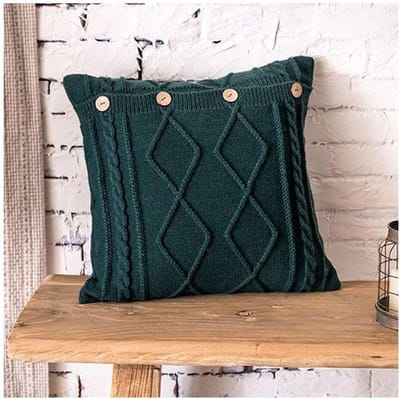 Gebreide Kussenhoes - Decoratieve Kussenhoes - Woonkamer Decoratie - Kabel Gebreid Design - 45x45cm - Donkergroen