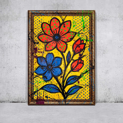 Canvas schilderij landschapsformaat handgeschilderd bloemensplash botanisch uitbundig – YS-Art Gallery – Uitbundige wanddecoratie voor woonkamer – Modern schilderij voor hal en kantoor