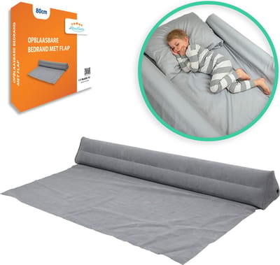 Opblaasbare Bedrand met Flap - 80CM - Bedhekje - Uitvalbescherming voor Peuters en Kinderen - Bedrail en Bedbeschermer - Bedrail - Kinderen - Peuter - Baby - Safety - Bedbeveiliging Beschermer