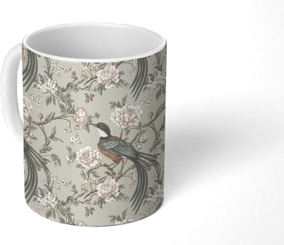Mok - Koffiemok - Bloem - Vogel - Kleurrijk - Mokken - 350 ML - Beker - Koffiemokken - Theemok