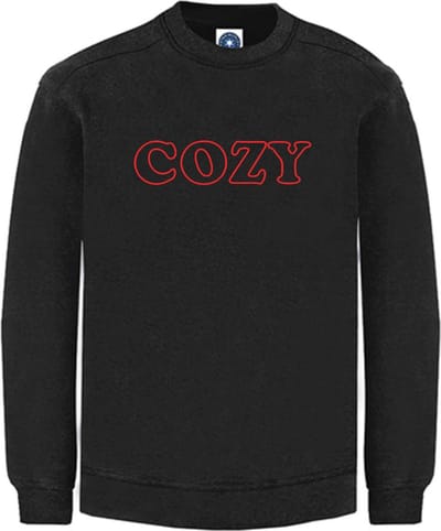 Huissweater - Huistrui - Sweater - Zwart - NEON ROOD tekst COZY - ruimzittend - LARGE Design by Eizook