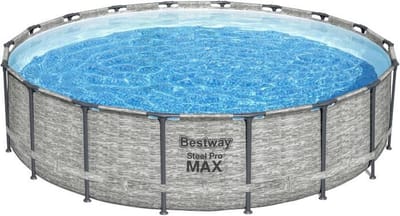 BESTWAY Steel Pro Max™ bovengronds zwembad - Grijs steenpatroon, 549 x 122 cm, FrameLink™-systeem