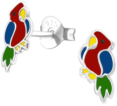 Joy|S - Zilveren papegaai oorbellen - 7 x 9 mm - vogel oorknoppen - kinderoorbellen