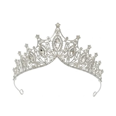 Zilverkleurig wit tiara haar accessoire dames met heldere stenen kroon barok stijl opengewerkt design bridal headpiece hoog model