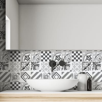 Zelfklevende tegelmuurstickers voor keuken en badkamer - 9 cementtegelstickers (AZULEJOS RANLIDLA) - 9 stickers 10x10cm