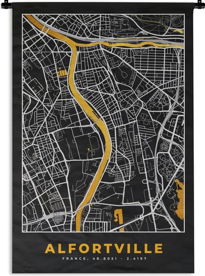 Wandkleed - Wanddoek - Plattegrond - Alfortville - Kaart - Frankrijk - Stadskaart - 120x180 cm - Wandtapijt