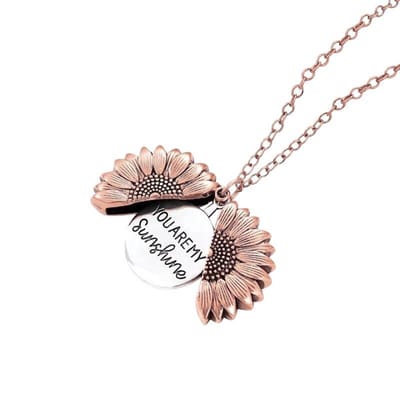 Zonnebloem Ketting met Hanger - Medaillon Antiek Rose Goudkleurig - Cadeau voor Vriendin - Kasey