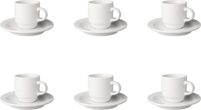 Mammoet - Budgetline - Kop en schotel - Smalle rand - 6 stuks - 14 cl - Wit - Porselein - Koffiekopjes