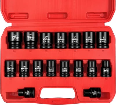 17-delige 1/2 Inch Ondiepe Slagsleutelset Metrisch (8-24 mm), 6-Punt, CR-V Staal