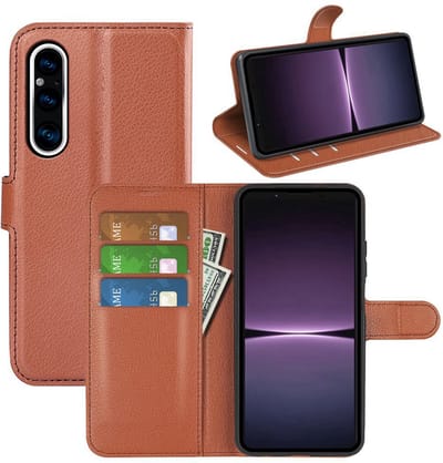 MobyDefend Hoesje - Geschikt voor Sony Xperia 1 V - Kunstleren Wallet Book Case (Sluiting Voorkant) - Bruin