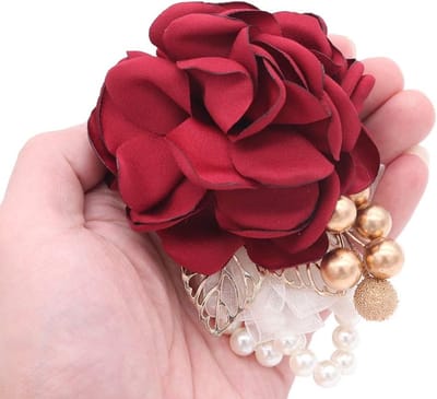 Bridesmaid polsboeket voor bruiloften, feesten en danspartijen - Wijnrood bloemenaccessoire voor kinderen en volwassenen
