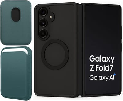 Hoesje + Pasjeshouder geschikt voor Samsung Galaxy Z Fold 7 - Portemonnee geschikt voor MagSafe - Magnetisch - Pasjes Houder - Creditcardhouder - Groen